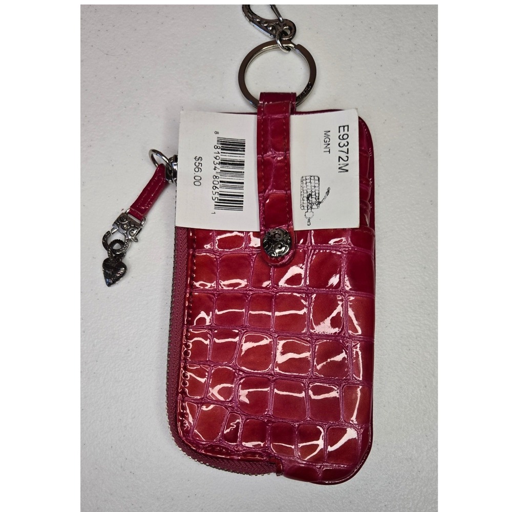 Brighton E9372M Magenta Croc Embossed Patent Keychain ID Wallet